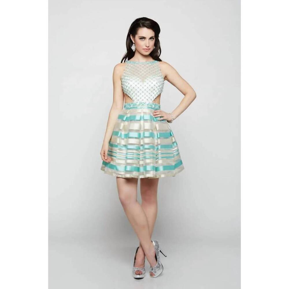 NEW LAST DRESS pearl net tiffany dress in pool-white